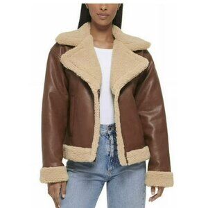 Levis Faux Leather Aviator Jacket Shearling Brown NWT